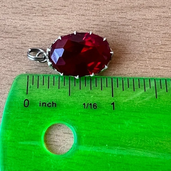 VINTAGE RUBY RED PASTE USSR SOVIET RUSSIAN PENDANT 875 STERLING SILVER STAMPED